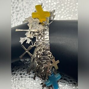 Bracelet - silver tone - so many crosses!